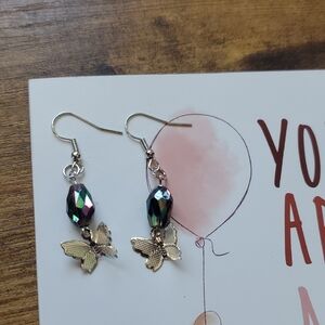 Chic Gold Butterfly Earrings with Iridescent Beads